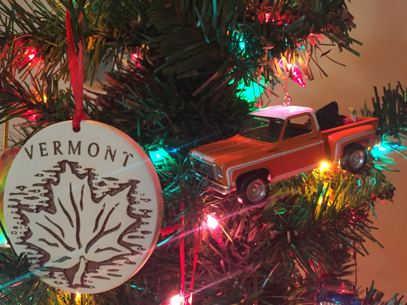 The Chevy truck with the Vermont ornament we bought back in March 2016 when i visited a friend there.